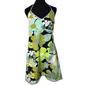VTG Old Navy Floral Halter Neck 100% Cotton Dress 90s Y2K Boho Knee Length SZ 16